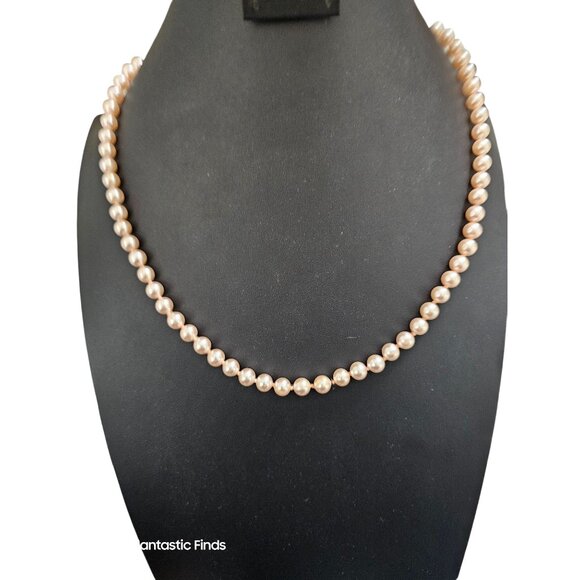 Vintage Faux Pink Pearl Necklace With Gold Tone Clasp 22" Inches Long Elegant Je - Picture 7 of 8